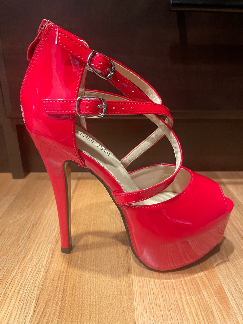 Jessica Red Patent Platform Strappy Stiletto